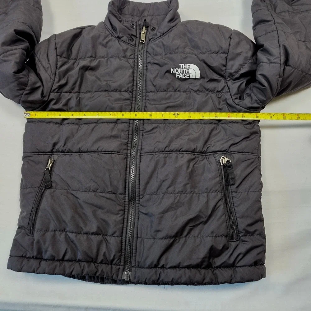 The North Face Reversible Fleece Puffer Jacket Kids Youth Sz L Black Logo Winter